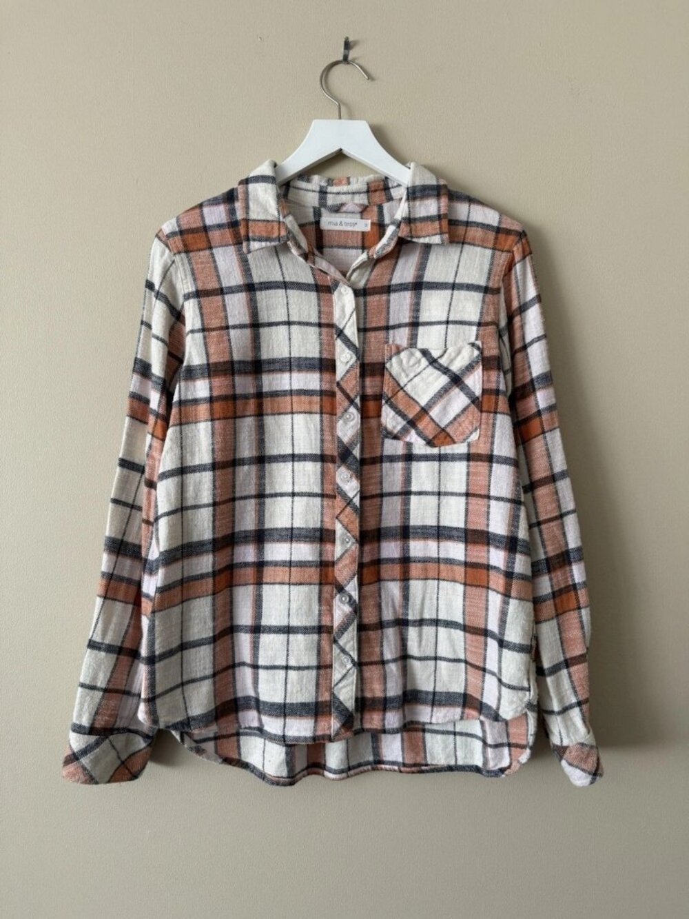 Mia & Tess Fall Plaid Orange Cotton Flannel Shirt Womens M
